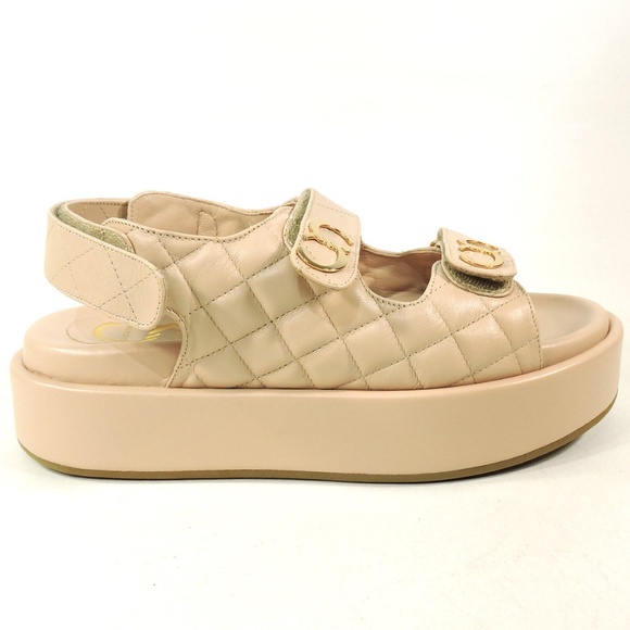 CASADEI 🇮🇹 WOMENS BEIGE SOFT LEATHER SUMMER PLATFORM SANDALS - Picture 4 of 7